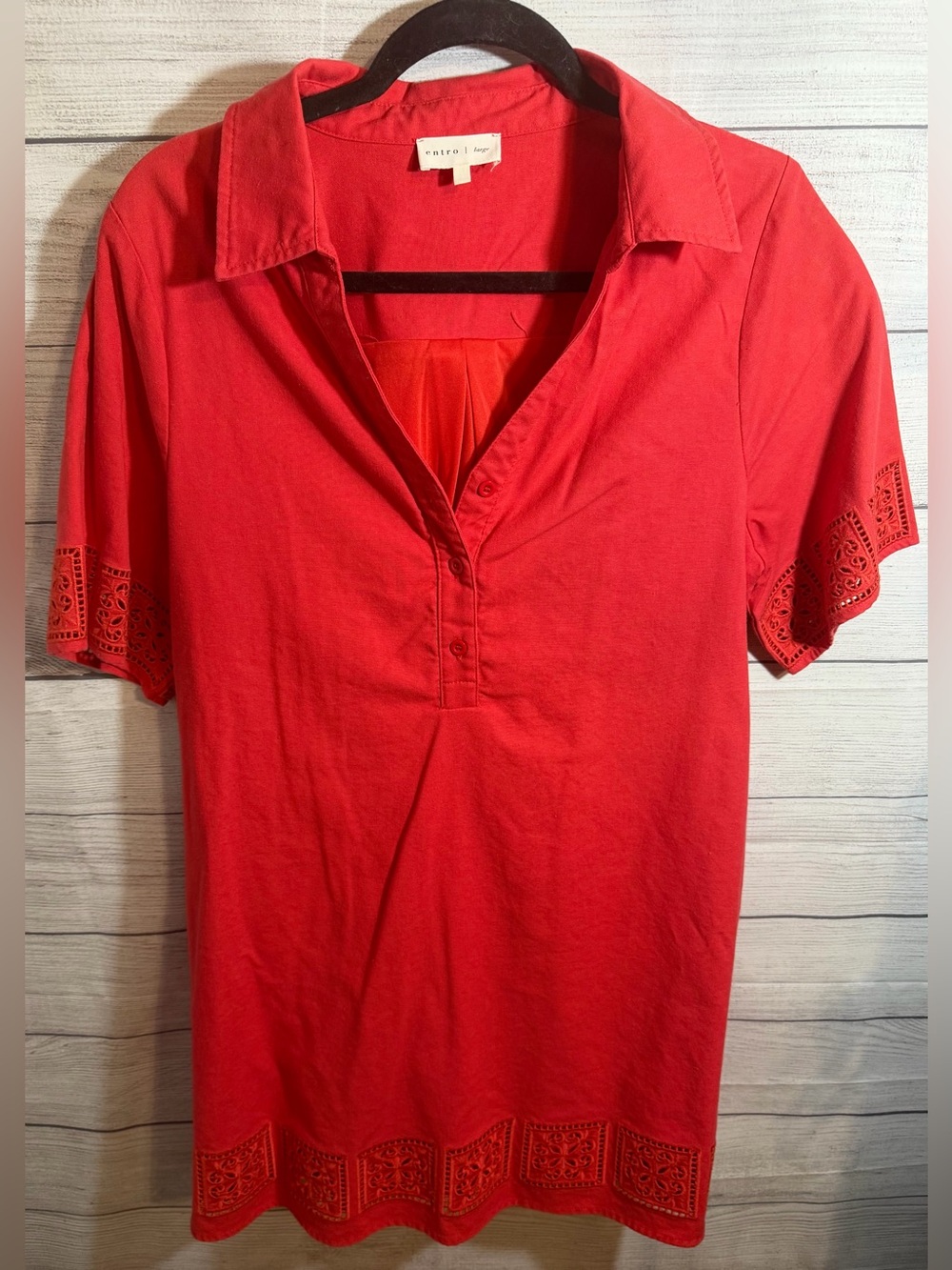 entro Red Short-Sleeve Dress with Lace Trim